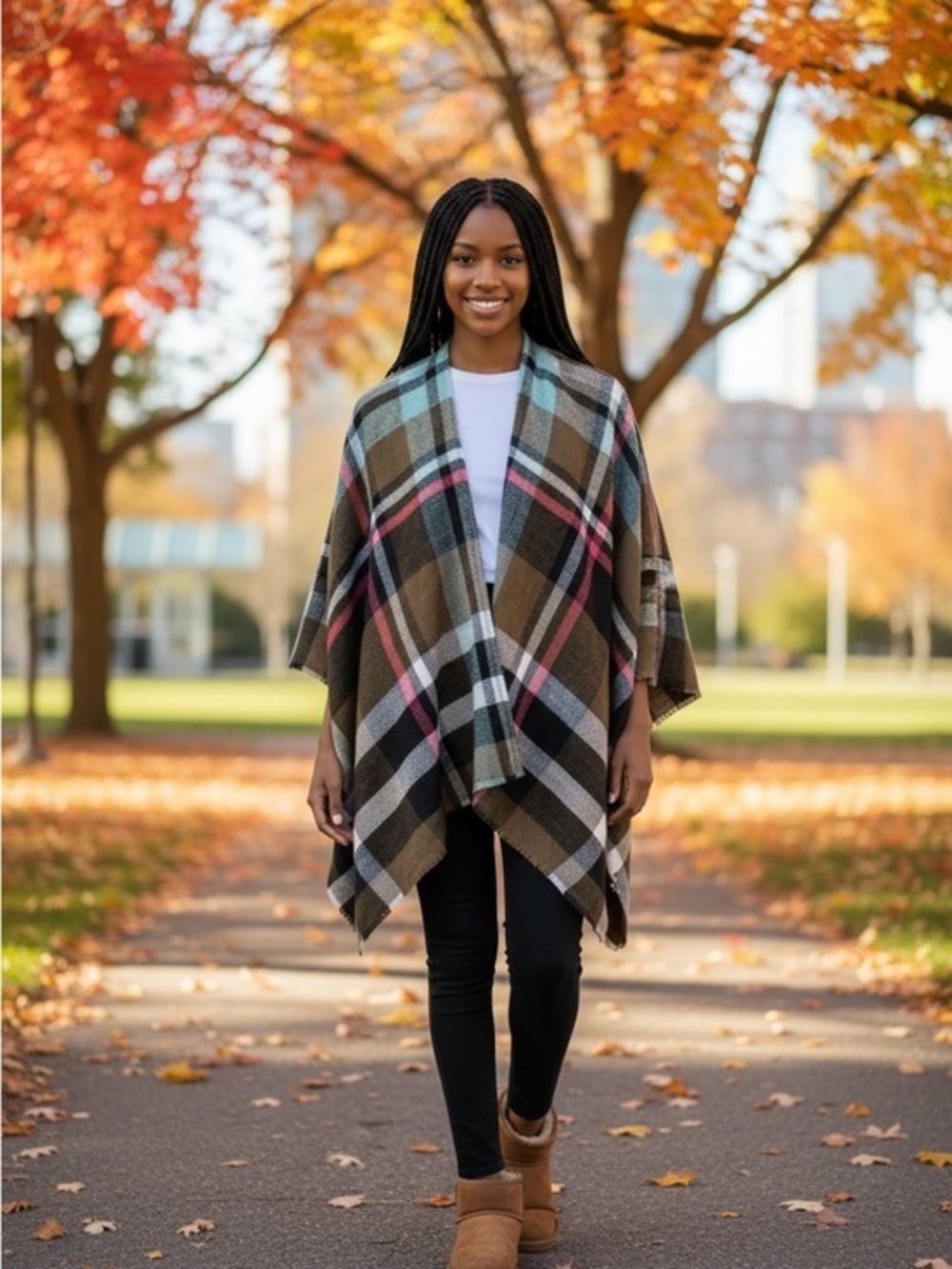 Plaid Shawl with Fringe